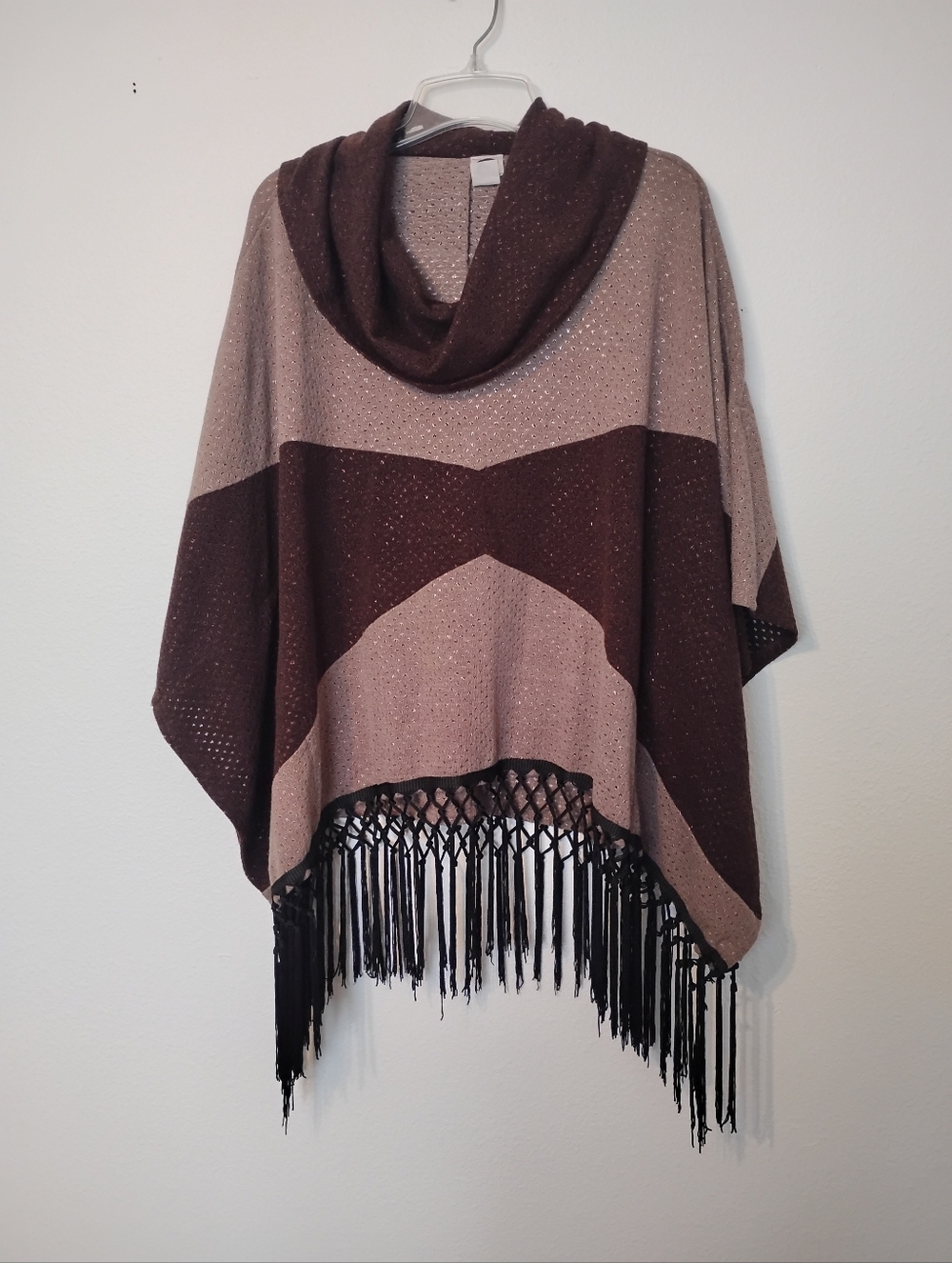 J M Clothing Co Fringe Cowl Neck Poncho Top